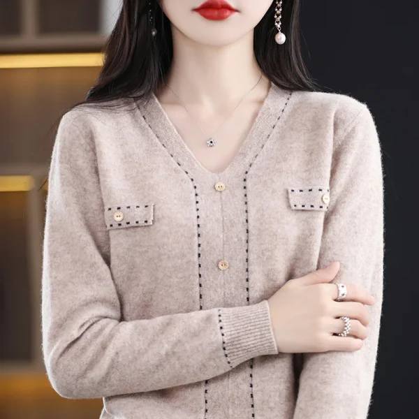 wool sweater New knitted pullover V-neck loose - Image 4