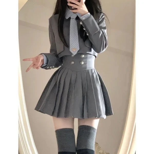 Summer High Waist  Mini Skirt Short Coat Fashion Suit Preppy Style - Image 5