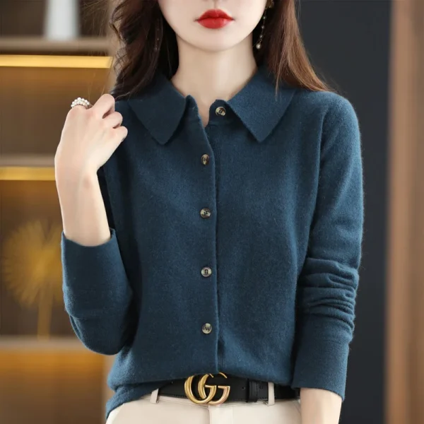 Wool knitted cardigan sweater POLO collar autumn - Image 4