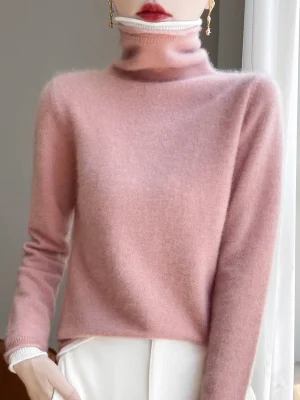 Cashmere sweater female white edge fake two-piece pile collar sweater