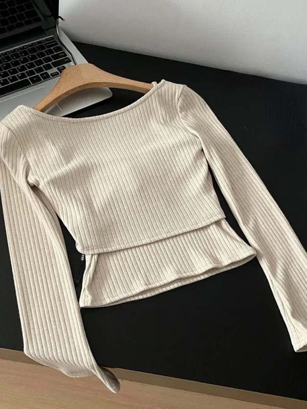 Winter Woman Korean Fashion Two Piece Sets Cropped Sweater - Image 5