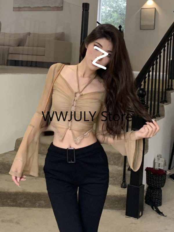 Woman Slim Casual Blouse Office Lady Outfit Sexy Crop - Image 10