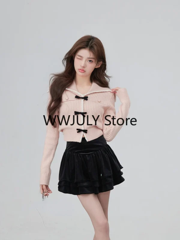 Pure Color Knitted Sweater Woman Korea Fashion  Crop Tops - Image 6