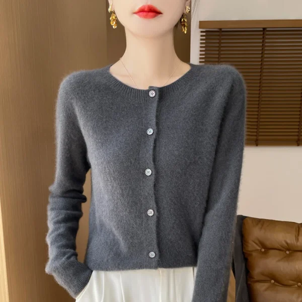 Wool Women Sweater Knitted Cashmere Cardigan Basic Knitwear Fashion - Image 2