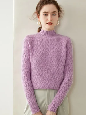 Loose Fashion Cashmere Sweater Women’s Half High Neck Warm Bottom Knit