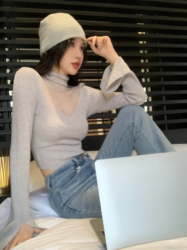 Outwear  Knitted Clothing Women Turtleneck Slim Sweater - Image 3