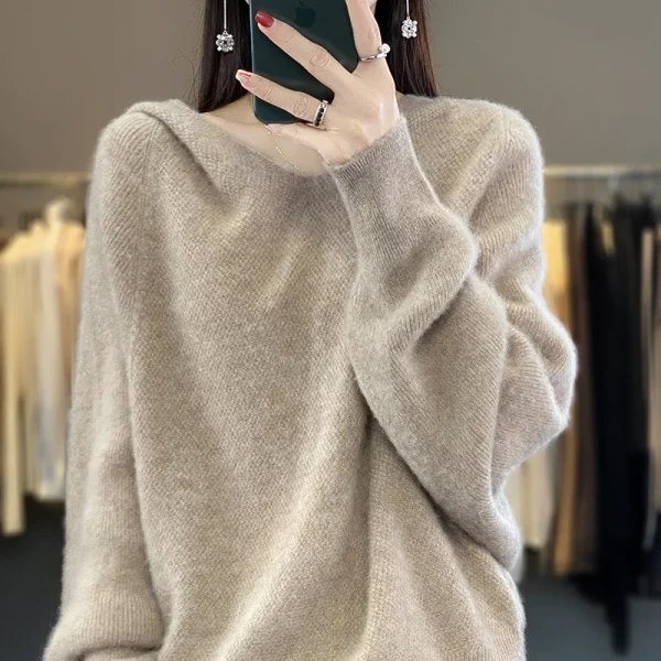 Cashmere sweater in autumn and winter women's hooded collar - Image 4