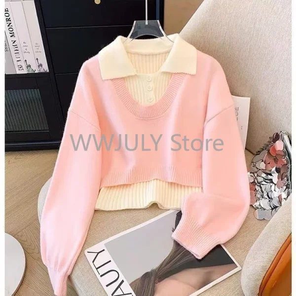 Women Korean Fashion Two Piece Sets Pullovers Design Sweater - Image 6