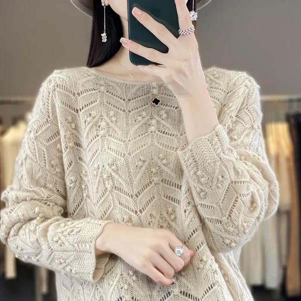 Wool women's hollow sweater loose fashion Korean knitted bottoming shirt - Image 2