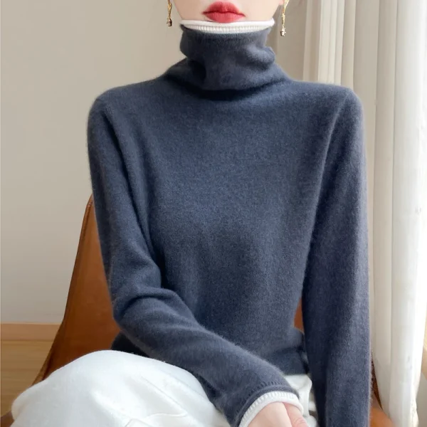 Cashmere sweater female white edge fake two-piece pile collar sweater - Image 2