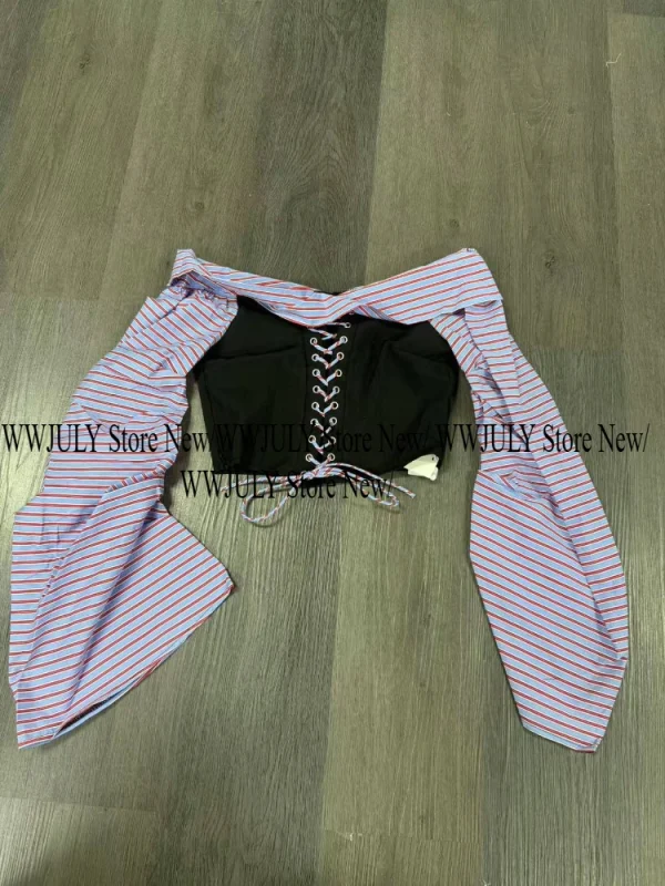 Kpop Outfits 2 Piece Set Long Sleeve Striped Patchwork Shirt - Image 6