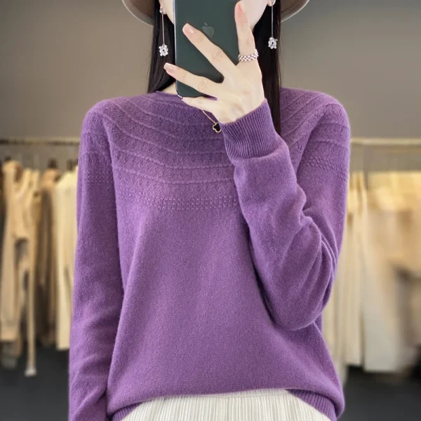 wool cashmere sweater women's O-neck pullover leisure knitted sweater - Image 5