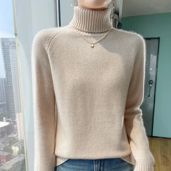 Winter new cashmere sweater women's lapel pullover warm bottom knit shirt - Image 3