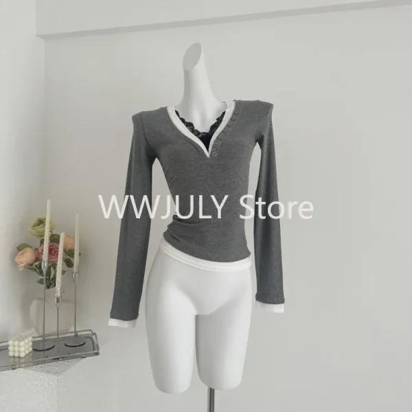 Korean Style Basic Casual Tops Women's High Design V-neck - Image 4