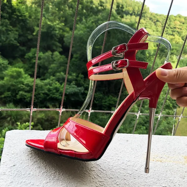 Glossy Red Summer Women 16cm Ultra High Stable Metal Heel - Image 3