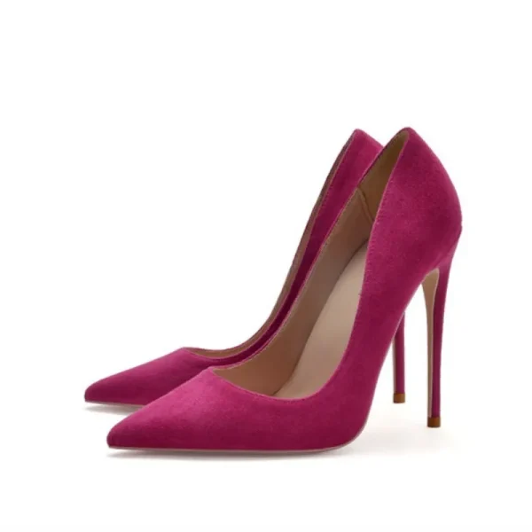 Women Faux Suede Flock Pointy Toe High Heel Shoes - Image 5