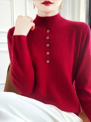 Wool half-high-necked thick pullover fashion luxury solid color long-sleeve