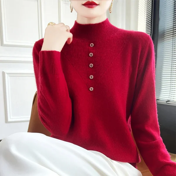 Wool half-high-necked thick pullover fashion luxury solid color long-sleeve