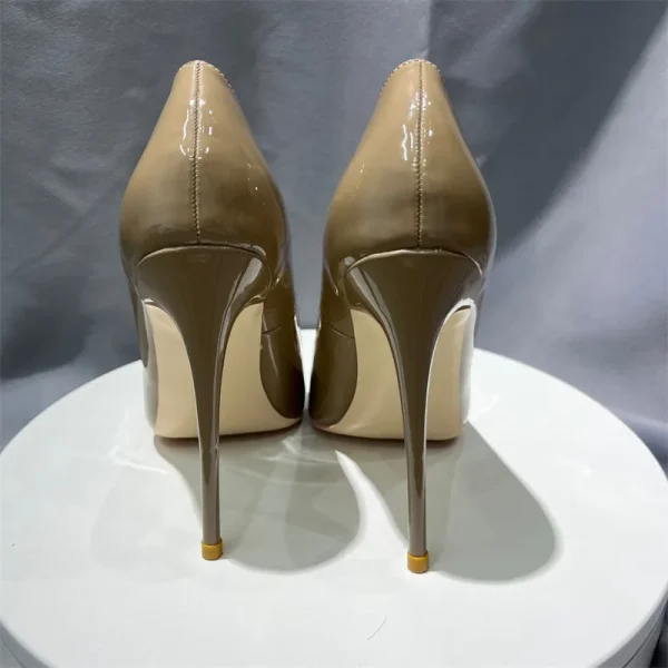 Dark Nude Women Patent leather Pointed Toe High Heels - Image 3