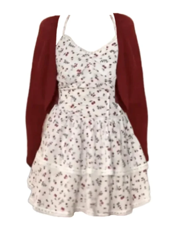 Women Outwear Casual Elegant Knitted Cardigan Floral Mini Dress - Image 6