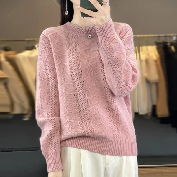 Sweater Women's Round Neck Pullover Warm Bottom Knit Shirt - Image 5