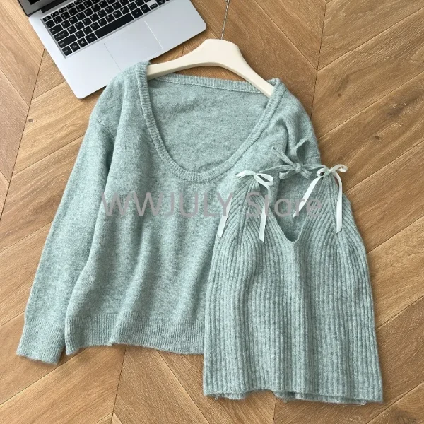 Autumn Winter Elegant 3 Piece Set Woman Green Casual Vert - Image 4