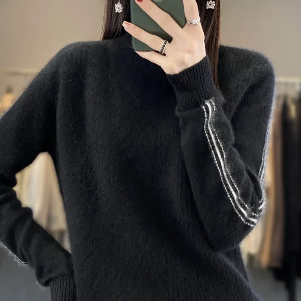 wool ladies semi-turtle neck fashion loose solid color cashmere sweater - Image 5