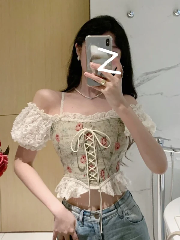 Casual Floral  Crop Tops Woman Outwear Slim Short - Image 6