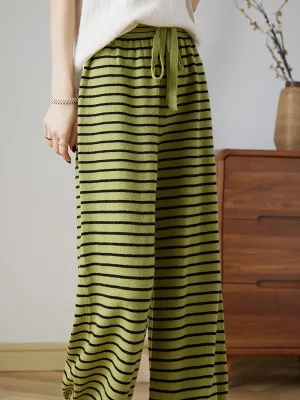 wool pants striped knitted casual fashion loose wide-leg pants