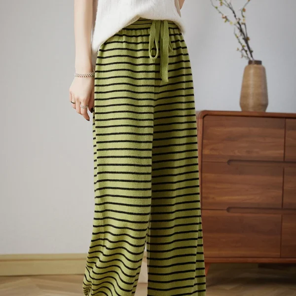 wool pants striped knitted casual fashion loose wide-leg pants