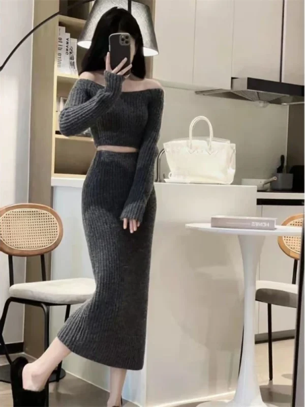 Autumn Elegant Knitted 2 Piece Set Office Lady Sweater Blouse - Image 4