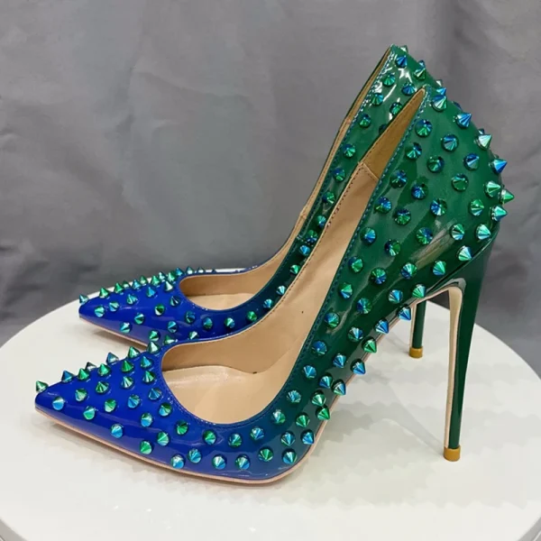 Gradient Green Blue Women Sexy Pointy Toe High Heel Shoes - Image 3