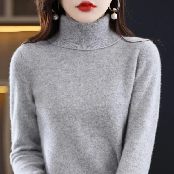 Wool Sweater Woman High Neck Pullover Keep Warm - Image 4