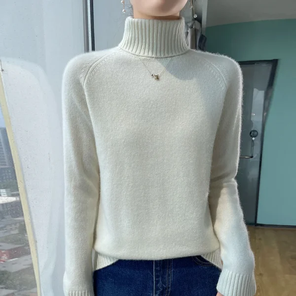 Winter new cashmere sweater women's lapel pullover warm bottom knit shirt - Image 5