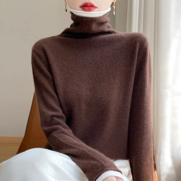 Cashmere sweater female white edge fake two-piece pile collar sweater - Image 5