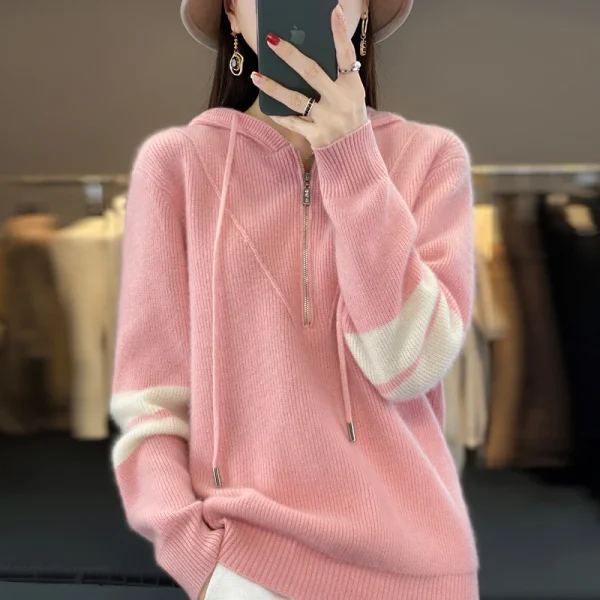 Wool sweater women's casual color matching fashion knitted - Image 3