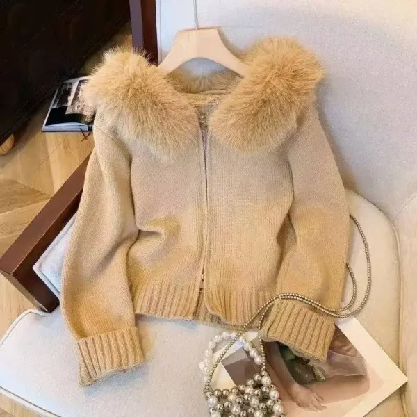 Winter Korean Fashion Causal Hooded Knitted Cardigan Commute Loose - Image 6