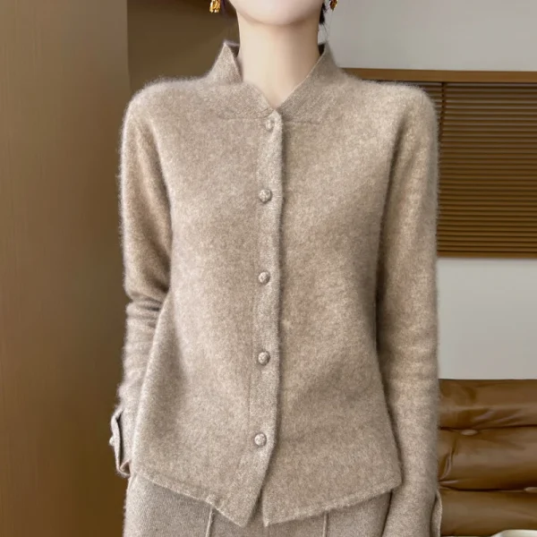 Chinese stand collar  Merino wool cardigan Autumn - Image 4