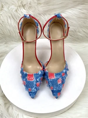 High Heels Denim Design Stilettos Sexy Women Pumps Round toe