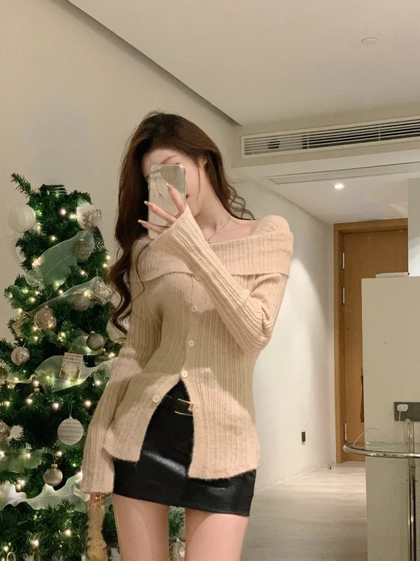 Winter Red Casual Knitted Sweater Woman Slim Korean Style - Image 6