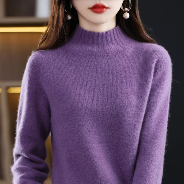 Wool sweater women's semi-high neck thick pullover Joker bottoming shirt. - Image 4