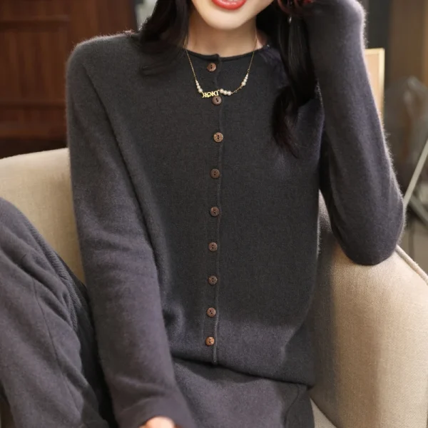 wool sweater women's o neck cardigan warm bottom knit shirt - Image 5