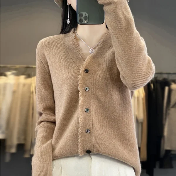 Cashmere sweater women's V-neck cardigan warm bottom knit shirt