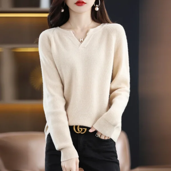 sweater women's V-neck pullover autumn and winter casual knit - Image 3