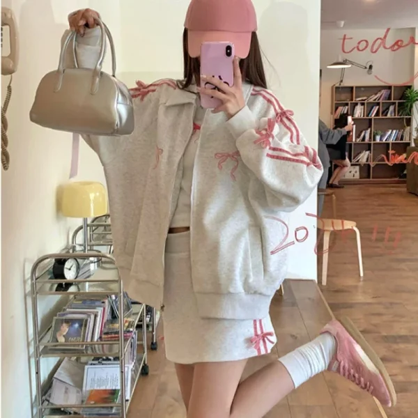 Sweet Plus Fleece Thickened Hoodie Skirt Suit Women Students Korean