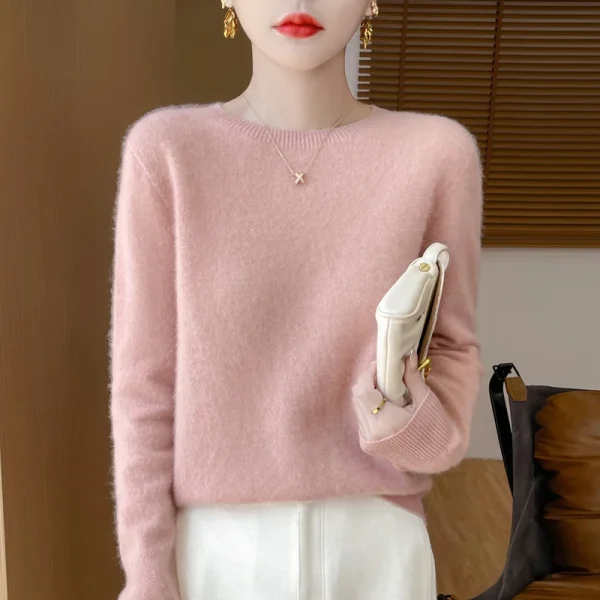 Winter new cashmere basic top long sleeve women's O-neck sweater - Image 2