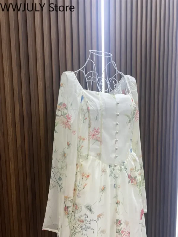 Chiffon Floral Midi Dress Office Lady 2025 Summer Elegant One Piece Dress - Image 4