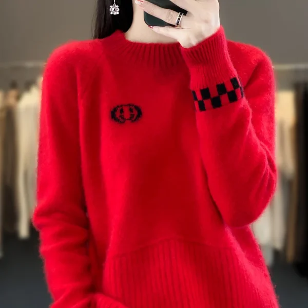 wool women's semi-turtle neck knitted pullover thickened loose - Image 4