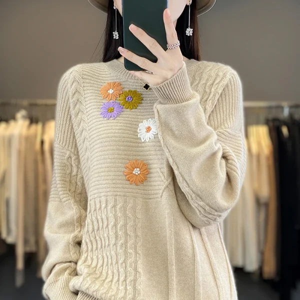 women's O-neck solid color sweater in autumn and winter - Image 4