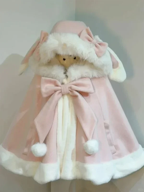 Faux Fur Ear Hooded Coat Kawaii Sweet Bow Jackets - Image 2